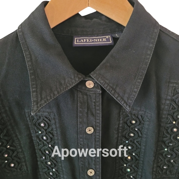 Lafei Nier 100% cotton Western Rodeo button down shirt / shacket. Rhinestones - Picture 7 of 8